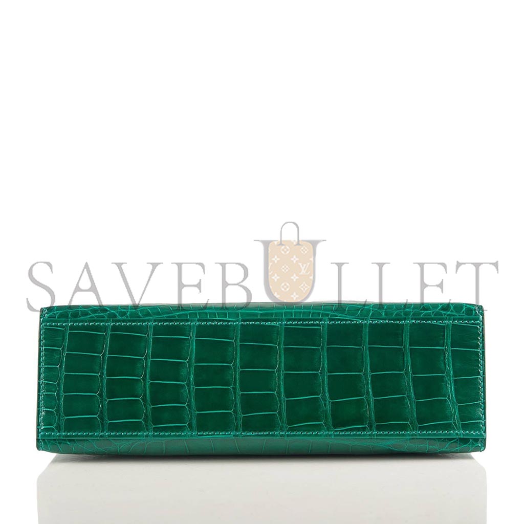 H**mes master emerald shiny alligator mini kelly pochette (22*14*7cm)